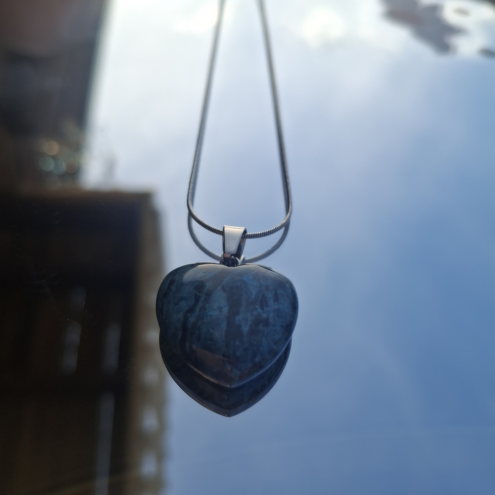 Marbled Blue-Green Heart Pendant Necklace with Silver Chain